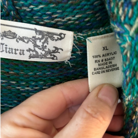 Tiara green knit fitted cardigan button down hooded sweater size Xl - Picture 11 of 11